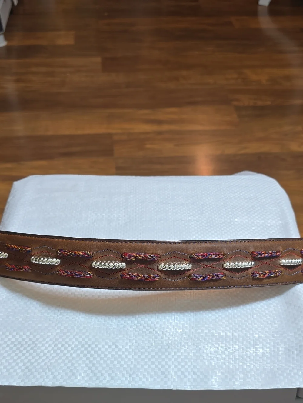 Justin Leather Belt with Decorative Silver Buckle And Embellishments